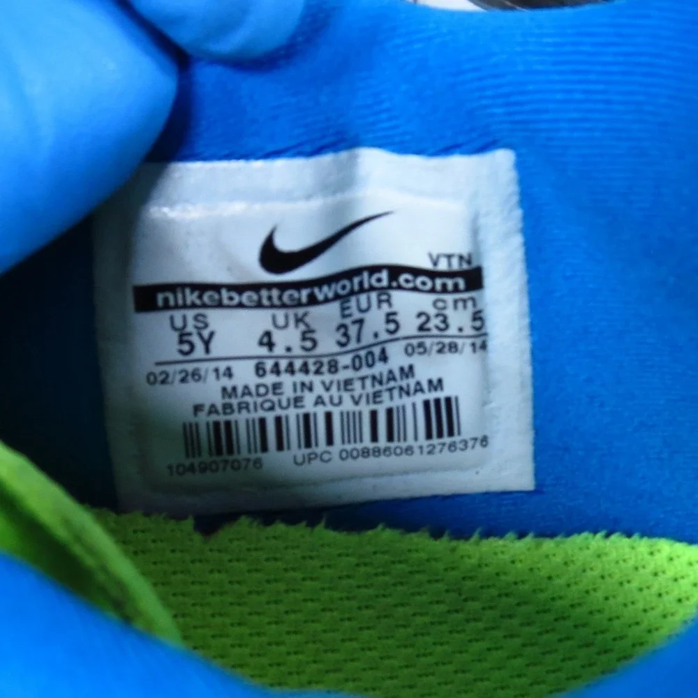 Nike Free 5.0 Kids Running Shoe Size 5Y Athletic Performance Blue Lime Green